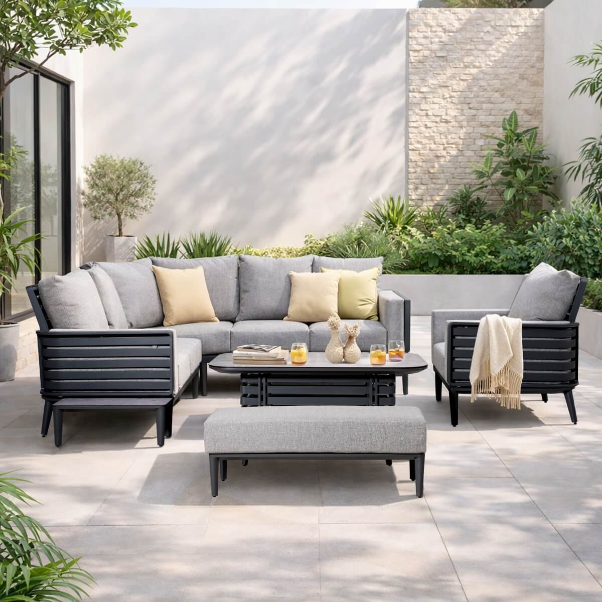 AUREL 9-Seater Aluminium Modular L-Shaped Outdoor Corner Sofa Set - 9 Pieces