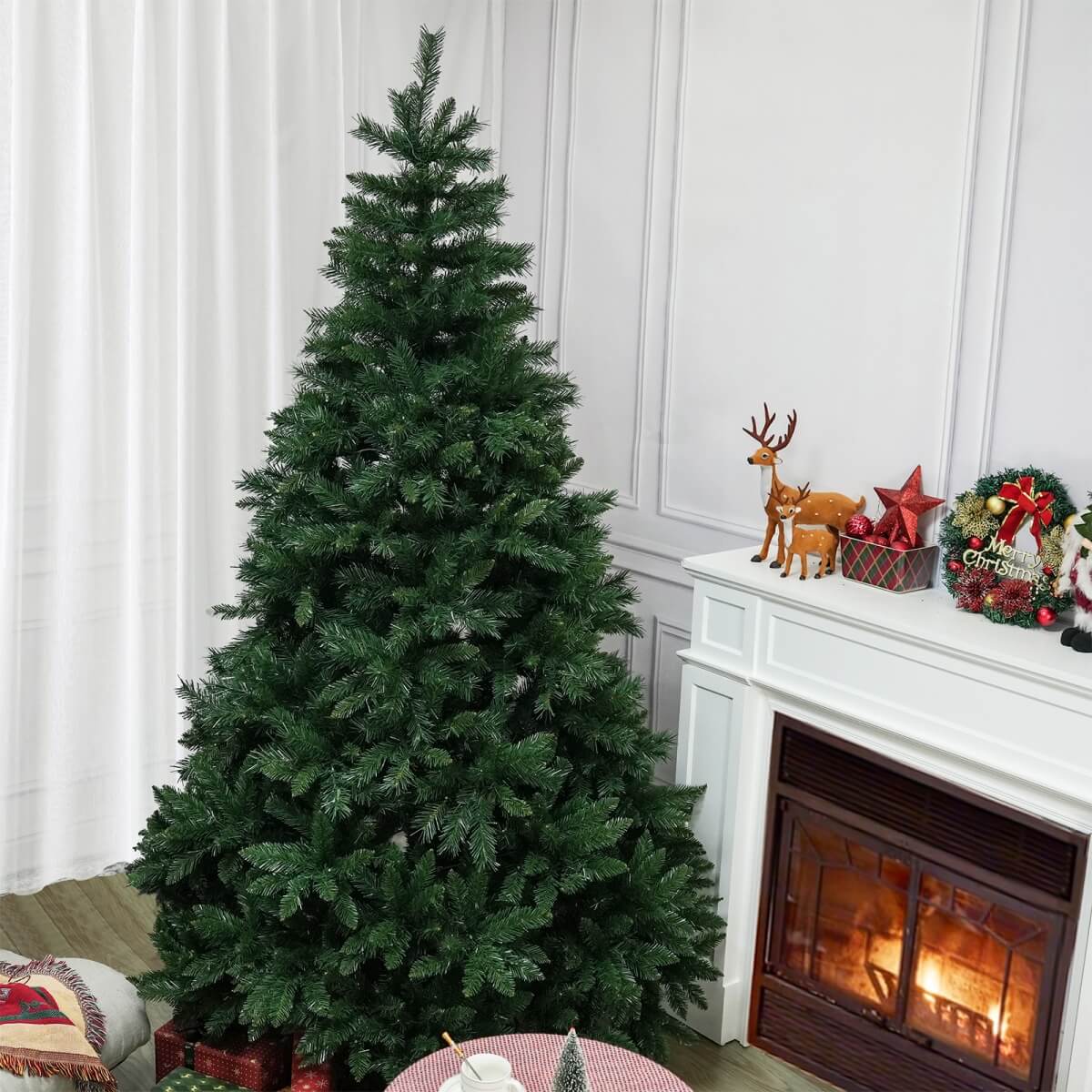 Artificial Christmas Tree with Colour LED Lights ¨C Realistic PVC Xmas Tree, Pre-Lit, 6ft & 7ft, Metal Stand