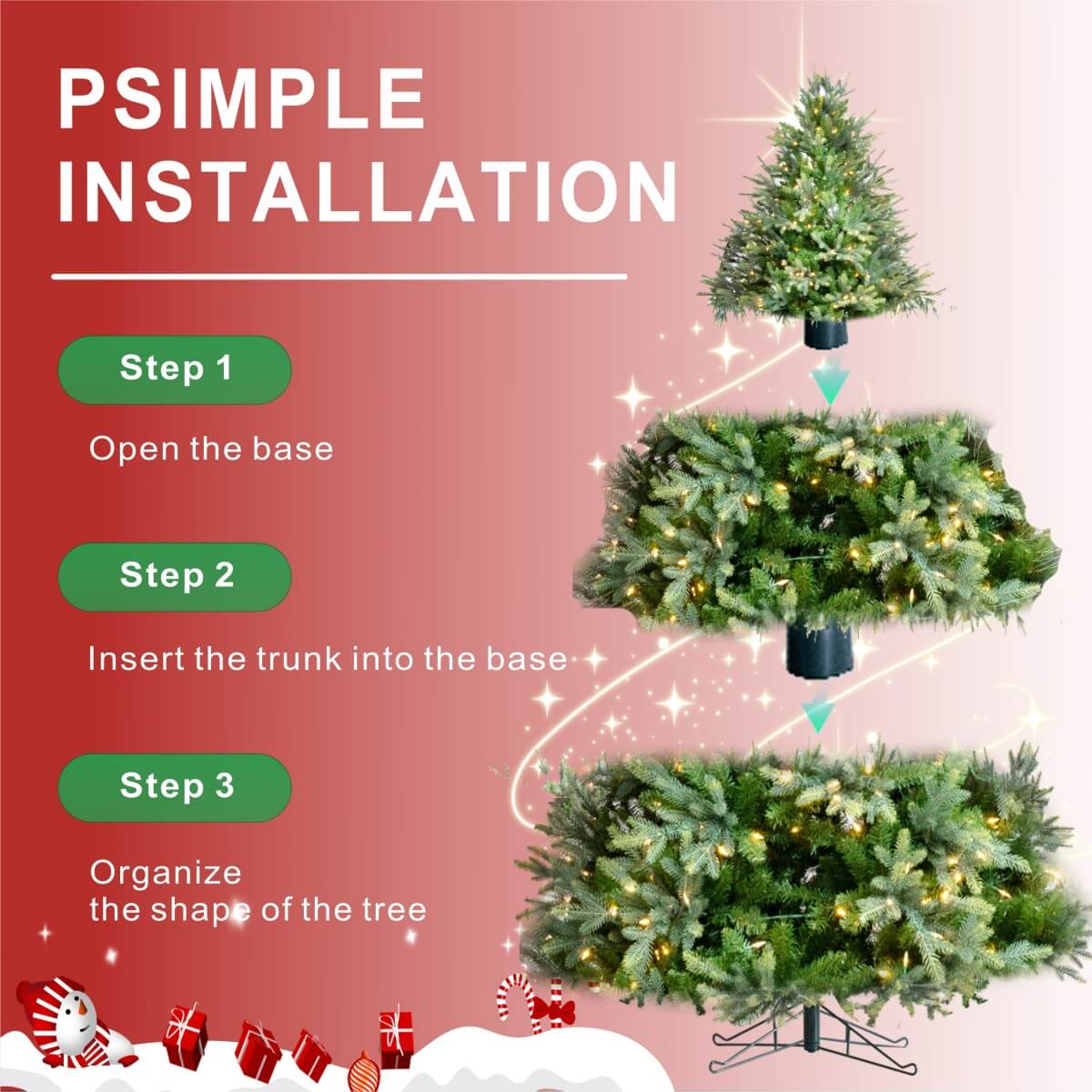 Lush Full Green Artificial Christmas Tree - Realistic Xmas Tree with Pre-Lit LED Lights for Festive Home Decoration, 6ft/7ft/8ft