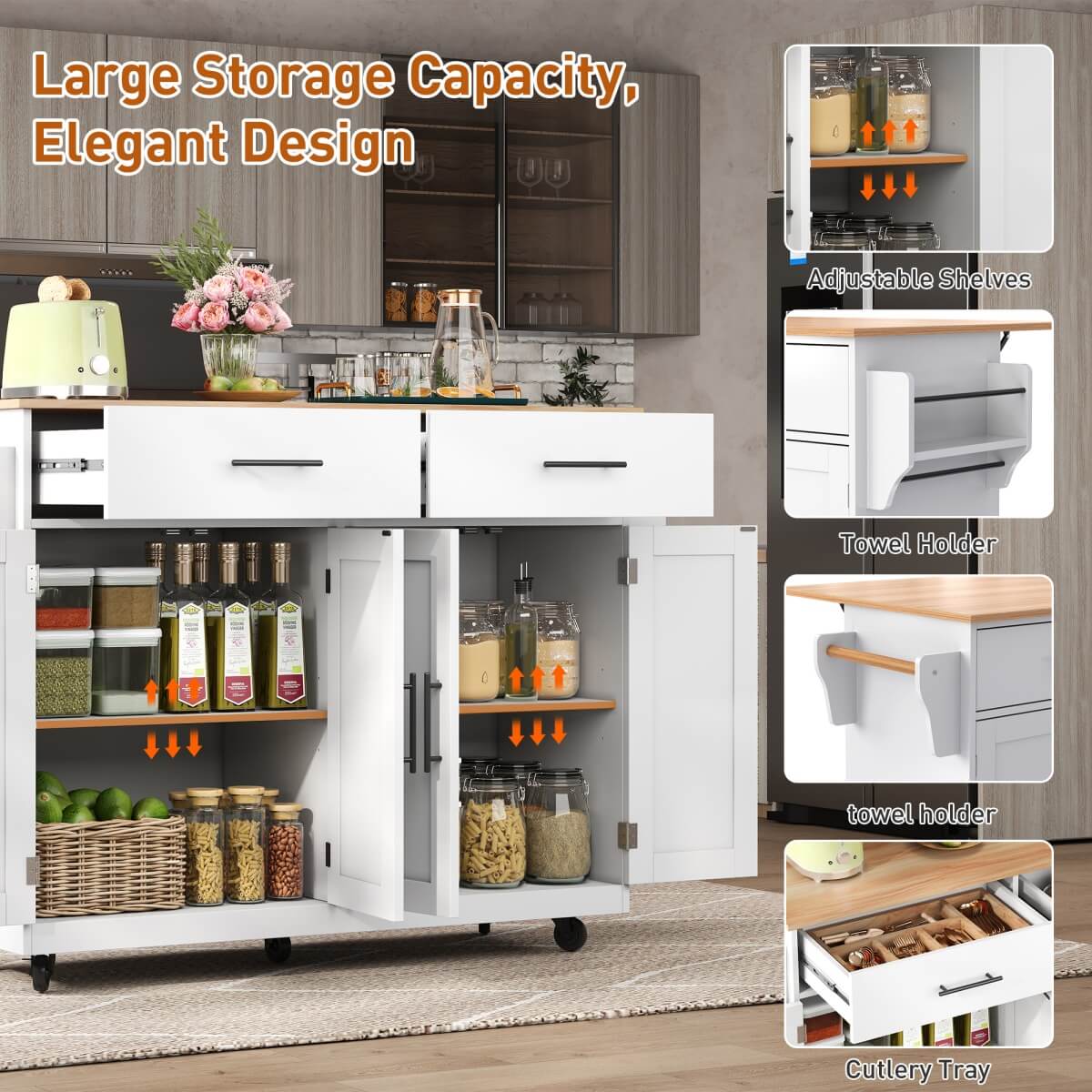 Kitchen Island Trolley with Drop Leaf - Rolling Serving Cart with Storage