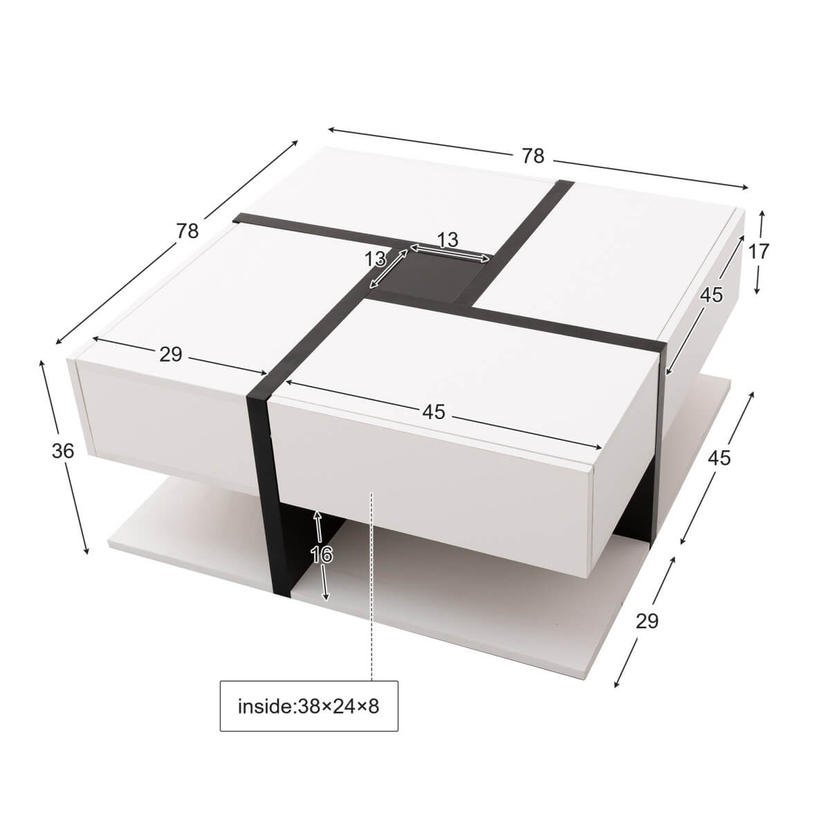 Modern Coffee Table with 4 Drawers - Unique Two-Tone Design and Bottom Storage Space