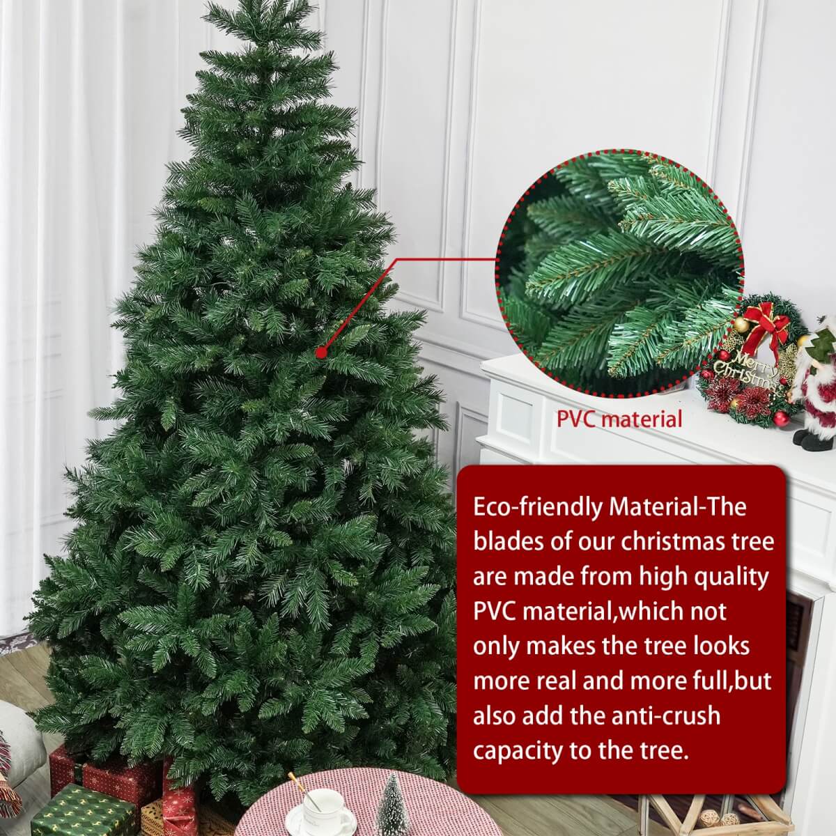 Artificial Christmas Tree with Colour LED Lights ¨C Realistic PVC Xmas Tree, Pre-Lit, 6ft & 7ft, Metal Stand