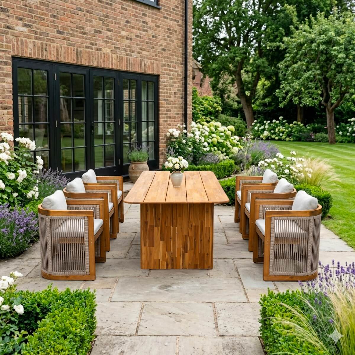CAVEN Solid Wood Outdoor Dining Set with 2.2m Table & Chairs