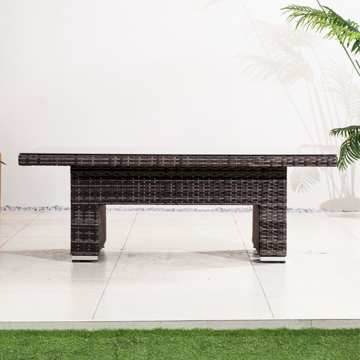 Outdoor Rattan Lift-Top Table with Tempered Glass Top - Garden Coffee Table
