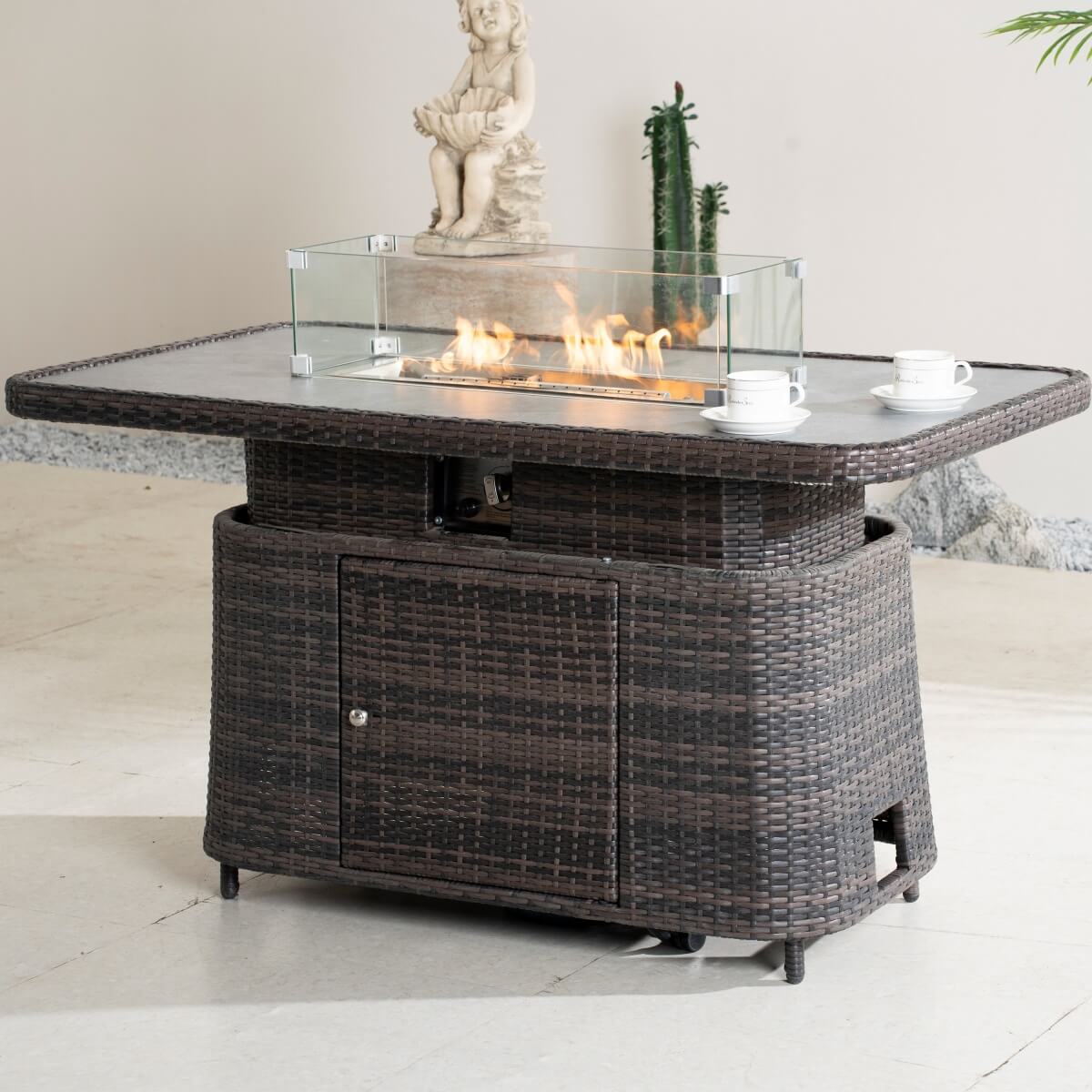 Aluminium Lift-Top Fire Pit Table - Adjustable Coffee & Dining Table