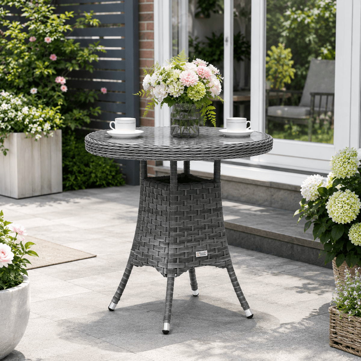 Outdoor Rattan Dining Table - Round Garden Table, Aluminium Frame