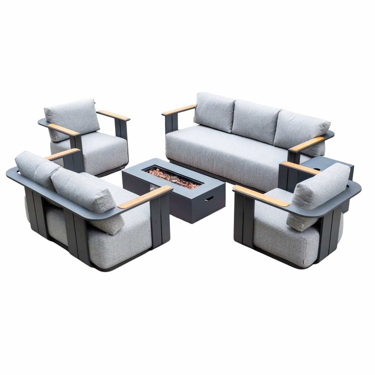 VAREL 5-Piece Sofa Set with ZENITH Fire Pit Table (Full Set)