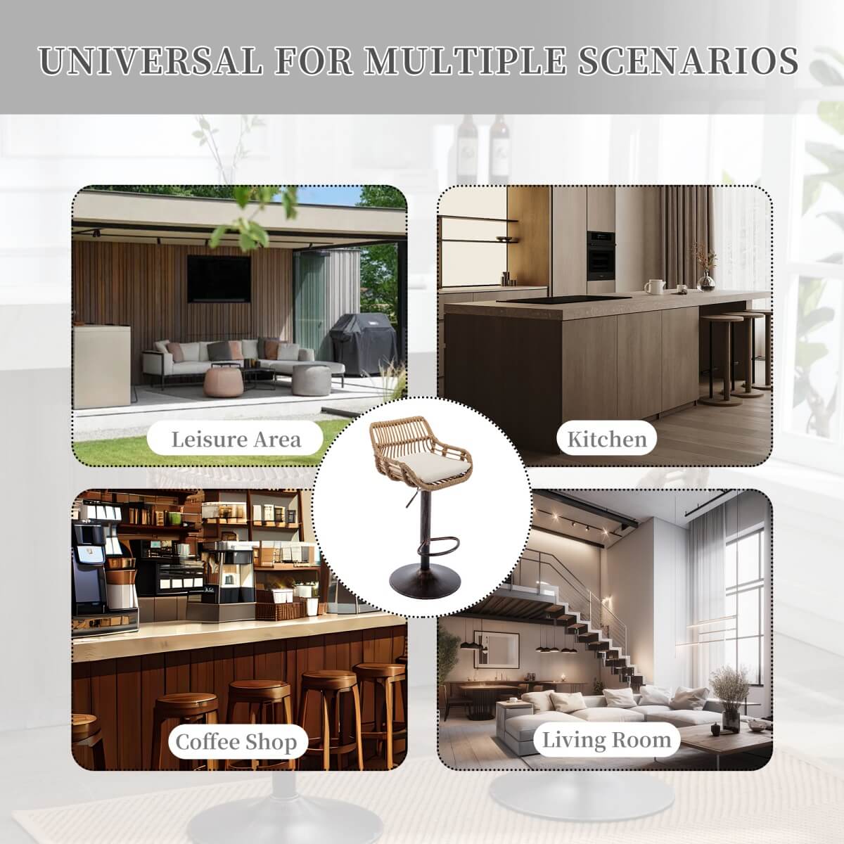 Set of 2 Swivel Bar Stools – Height Adjustable Bar Chairs with Cushions for Kitchen Island & Home Bar