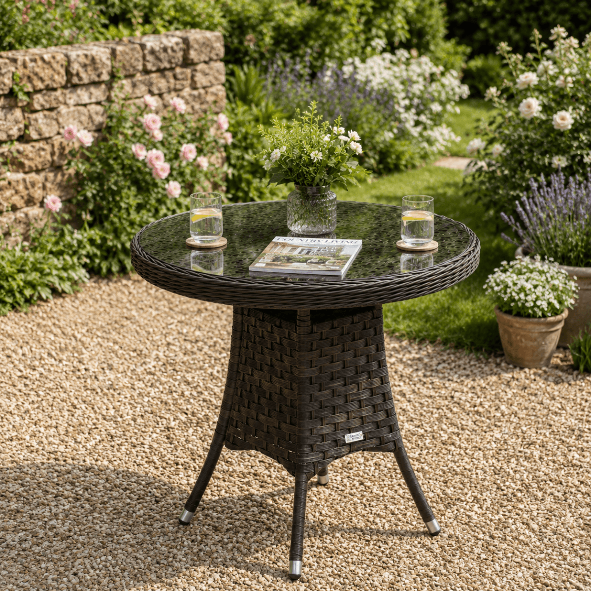 Outdoor Rattan Dining Table - Round Garden Table, Aluminium Frame