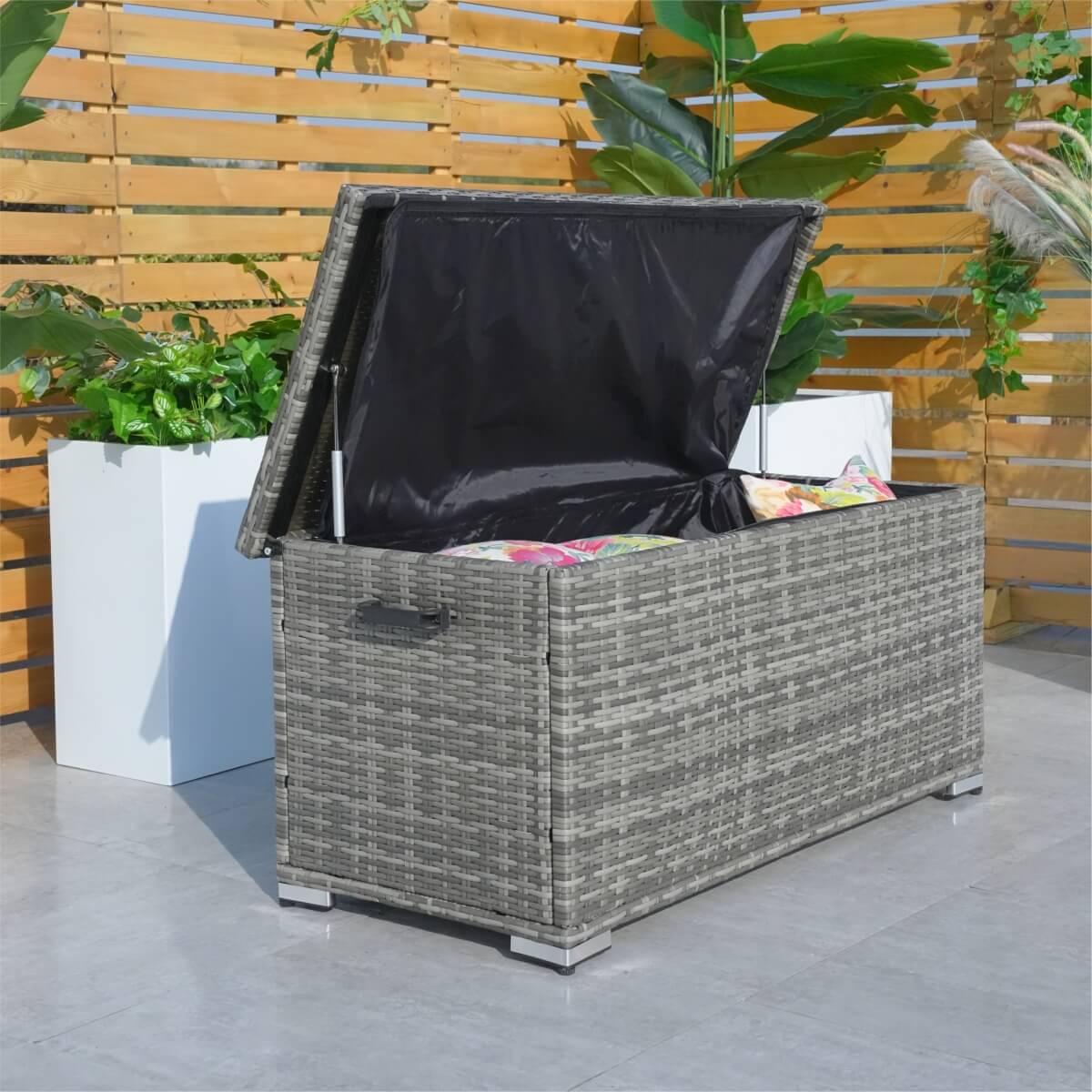 Small Outdoor Rattan Storage Box - Weather-Resistant Garden Storage Chest, Grey