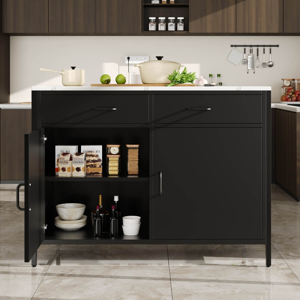 Standing Desk Bar Table - Modern Marble Effect Counter Height Table for Kitchen & Dining Room, Black