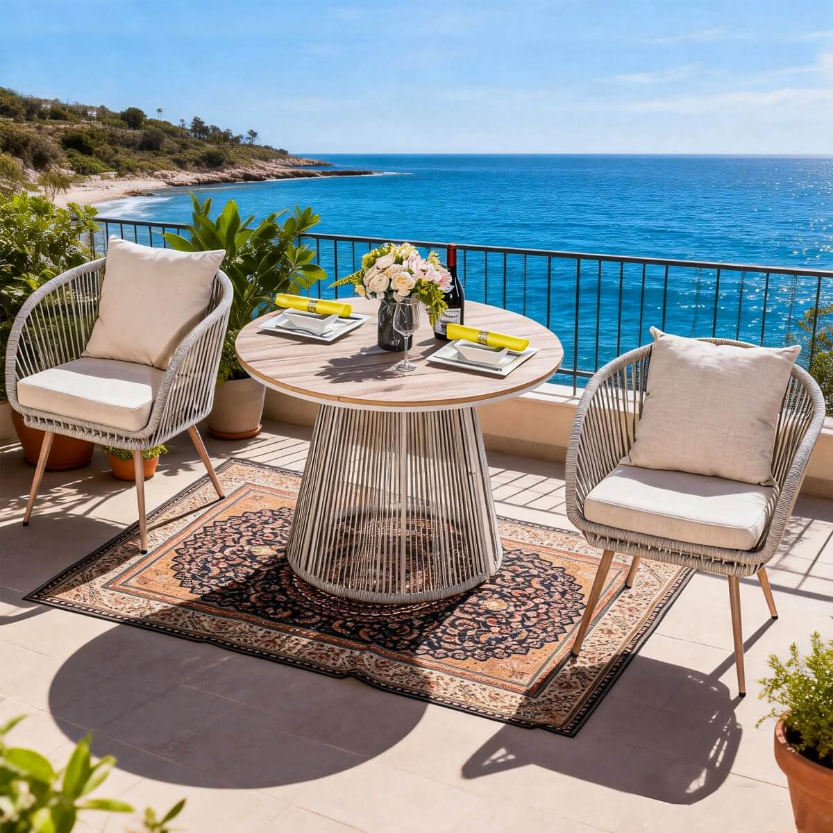 Outdoor Metal Bistro Set – Patio Table and Chair Set for Garden, Balcony, Café