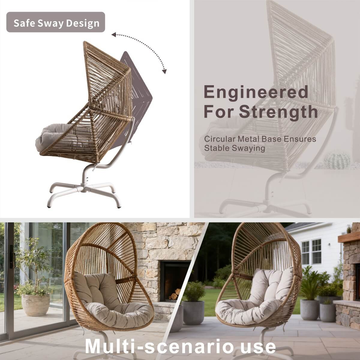 Metal Hanging Egg Chair - Outdoor Garden Swing Chair, Beach Yellow