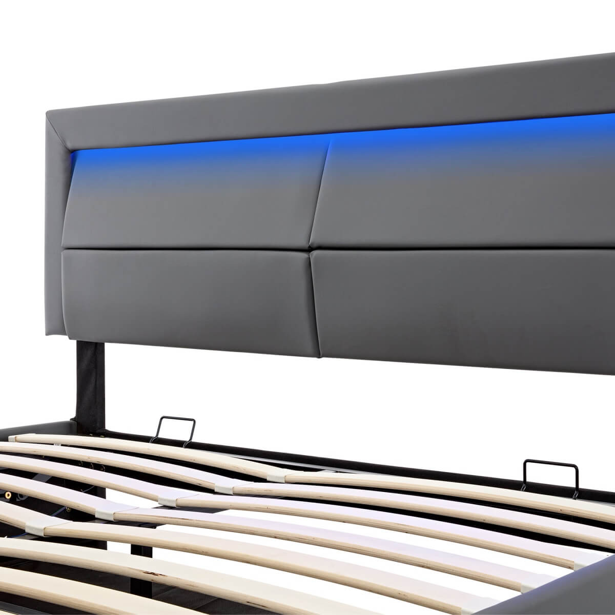 4ft6 Double Upholstered Bed - LED Storage Bed with USB & Wireless Charging, Grey