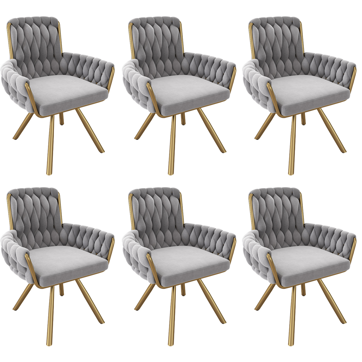 Set of 6 Velvet Dining Chairs with Metal Legs, Gray