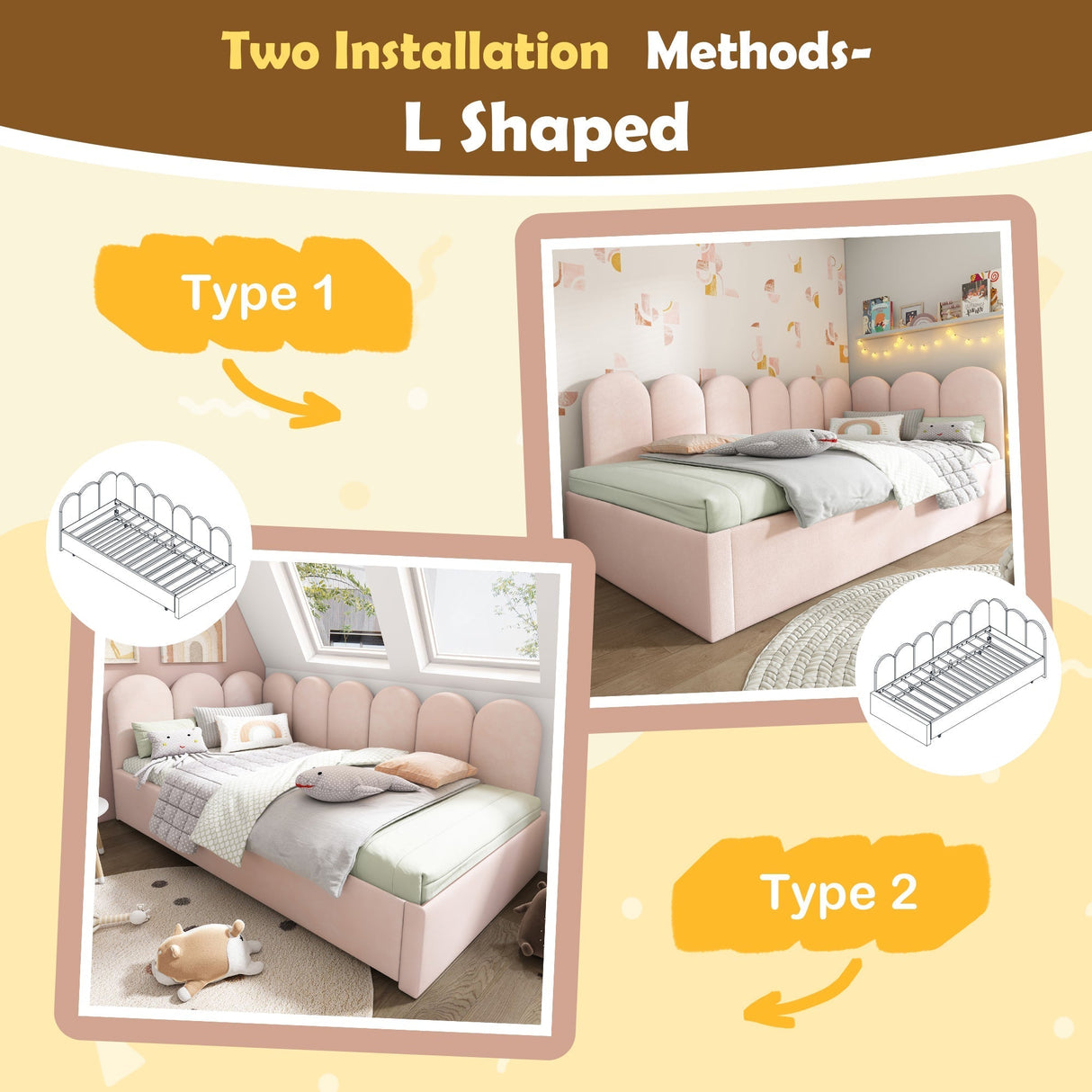 Upholstered Bed Daybed With Pull-Out Bed, 3FT Single Sofa Bed, Velvet, Pink