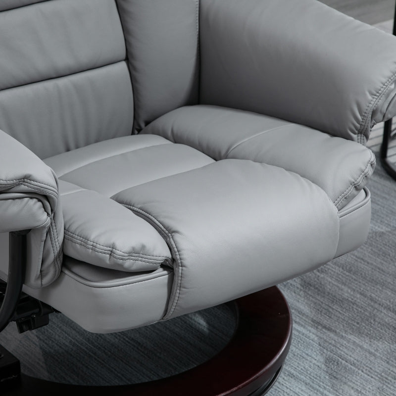 Recliner Chair with Footstool, 130kg Capacity, 135?? Reclining Swivel, PU Leather Grey