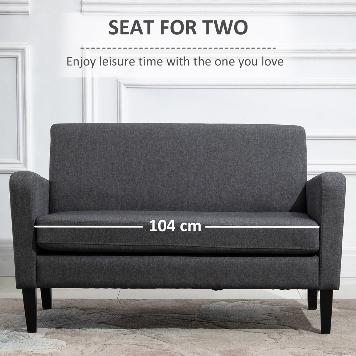 Linen 2-Seat Loveseat with Wood Legs - Grey