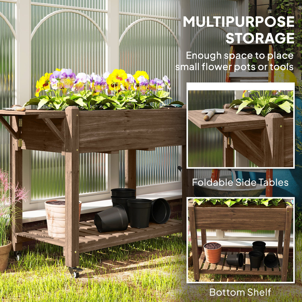 Raised Planter 46 x 94cm with Shelves - Carbonised Wood