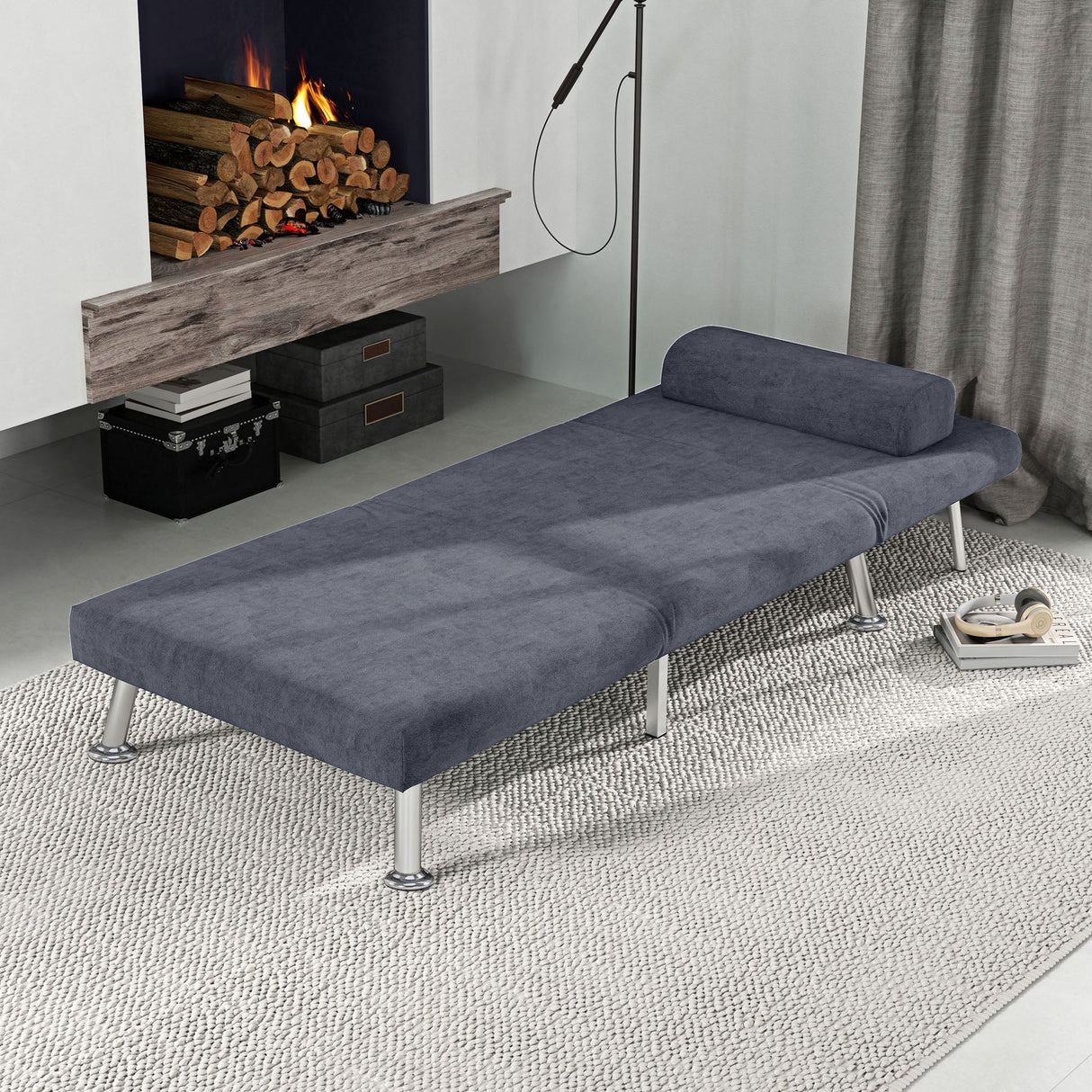 Single Sleeper Chair - Velvet-Feel Charcoal Grey