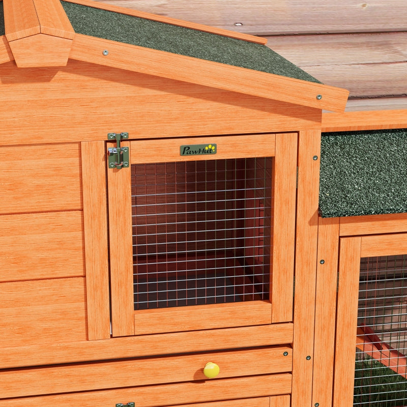 Two-Tier Rabbit Hutch with Run, Ramp, Slide-Out Tray - Orange