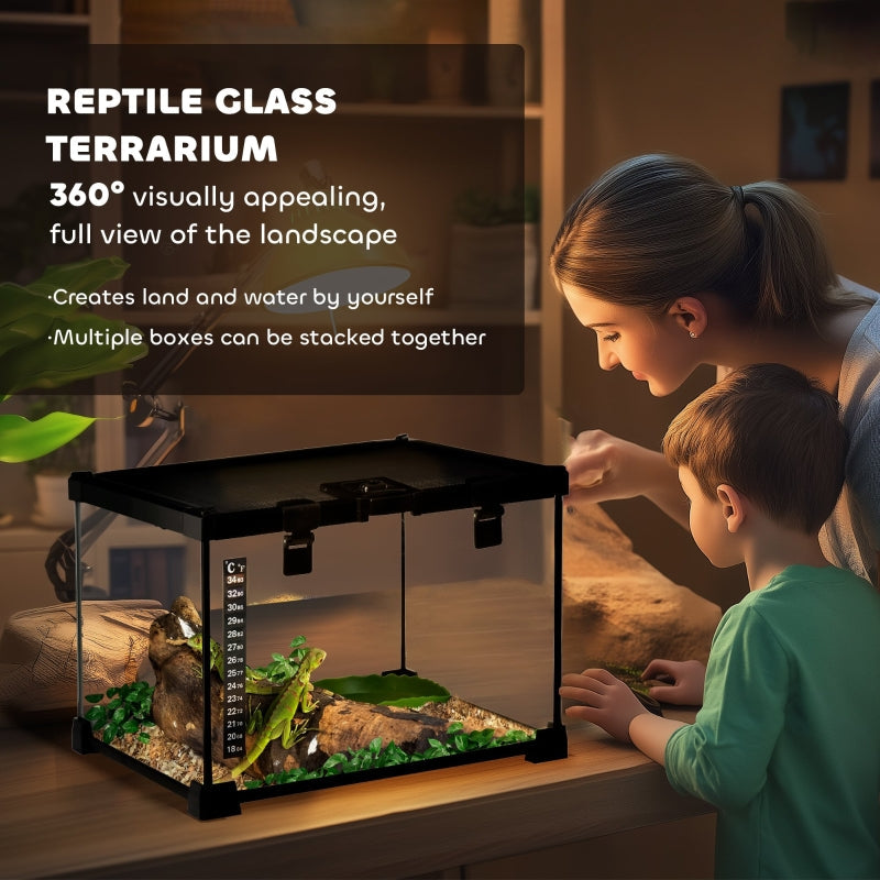 Glass Reptile Terrarium Breeding Tank Vivarium Habitats with Thermometer - Small