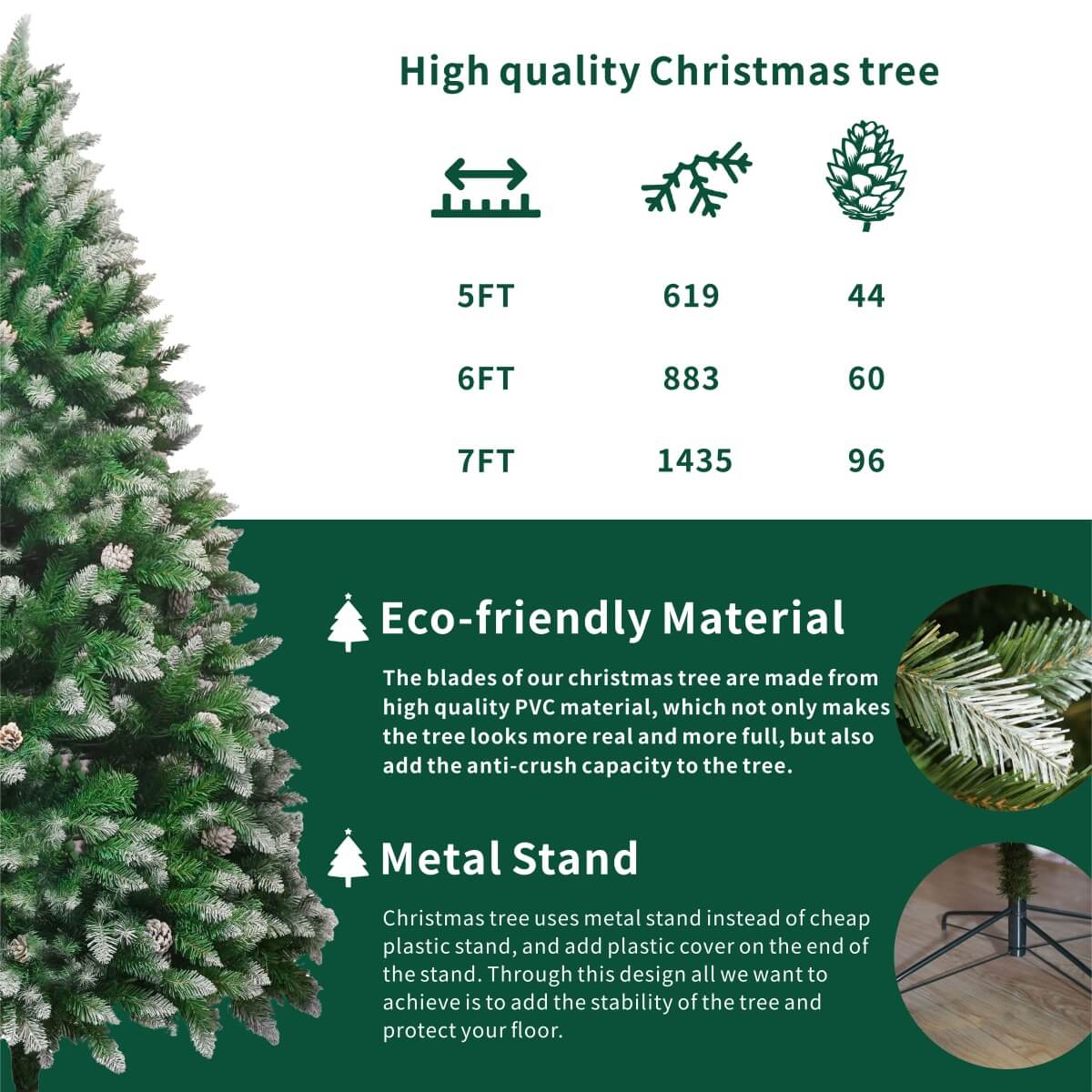 Snow-Flocked Artificial Christmas Tree with Pine Cones - Realistic Green Xmas Tree for Indoor Home Decoration