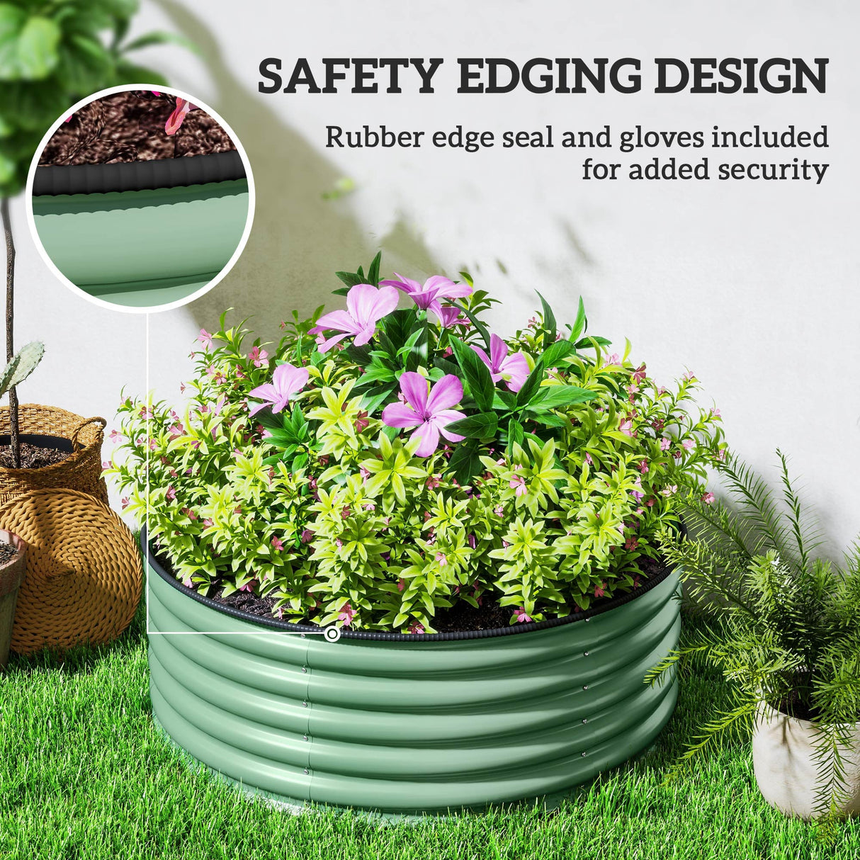 Galvanised Raised Garden Bed with Safety Edging Planter Box, Light Green