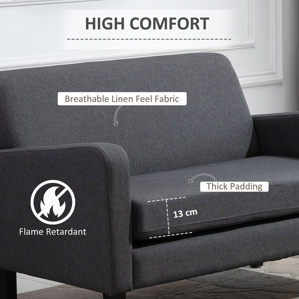 Linen 2-Seat Loveseat with Wood Legs - Grey