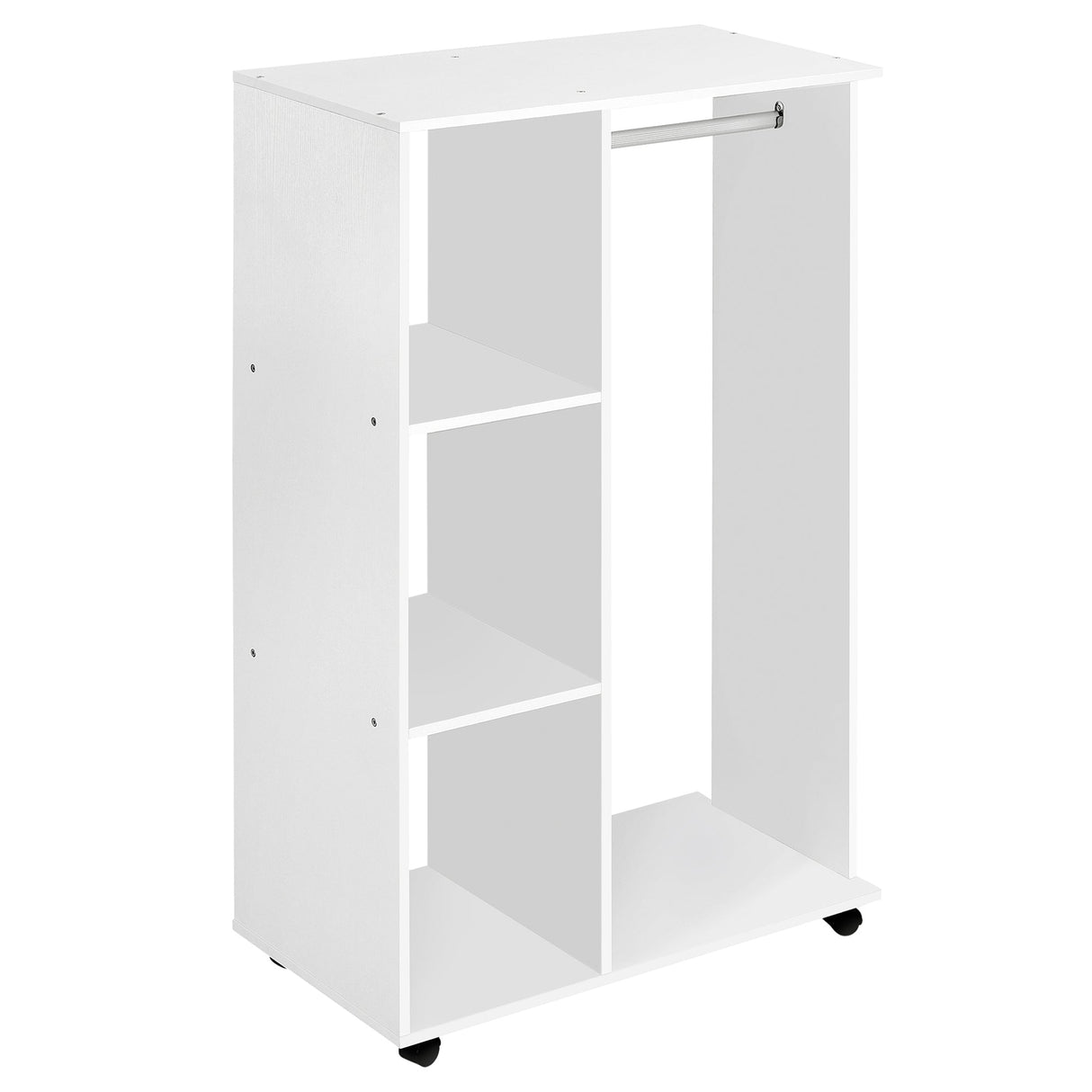 Open Wardrobe on Wheels, Clothes Rail & 3 Shelves, White