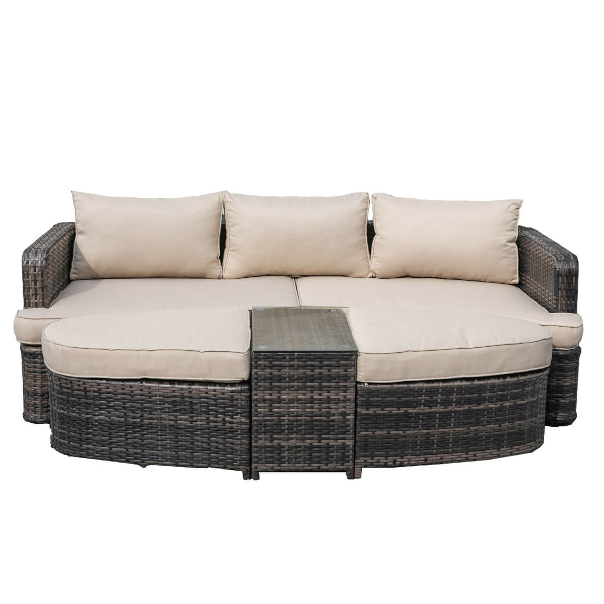 Rattan Outdoor Daybed with Coffee Table - Garden Sun Lounger Sofa