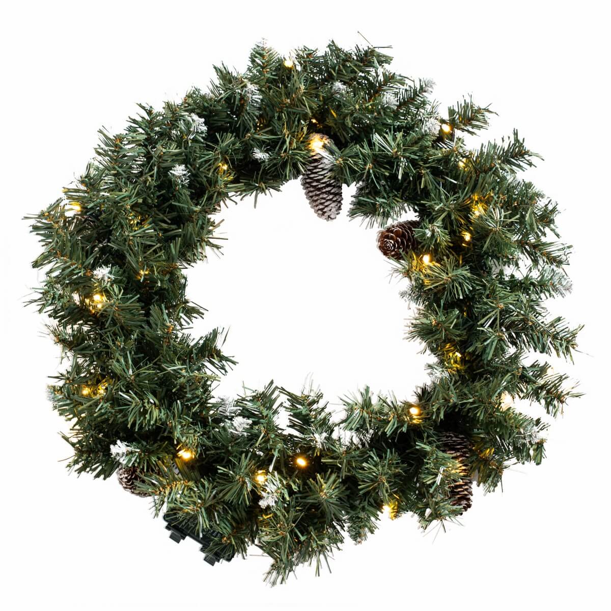 Realistic Christmas Wreath with Pine Cones - Full PVC Foliage Wreath with Pre-Lit LED Lights for Festive Door & Home Decoration