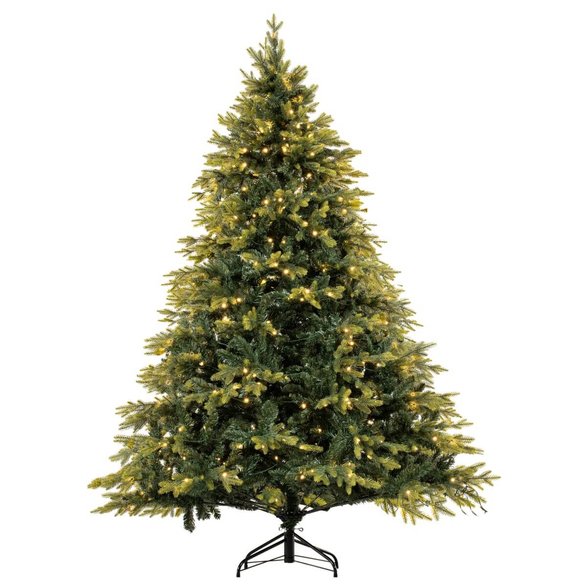 Realistic Full Green Artificial Christmas Tree - PVC & PE Mixed-Foliage Xmas Tree with Pre-Lit Warm White LED Lights, Easy Setup, 6ft/7ft/8ft