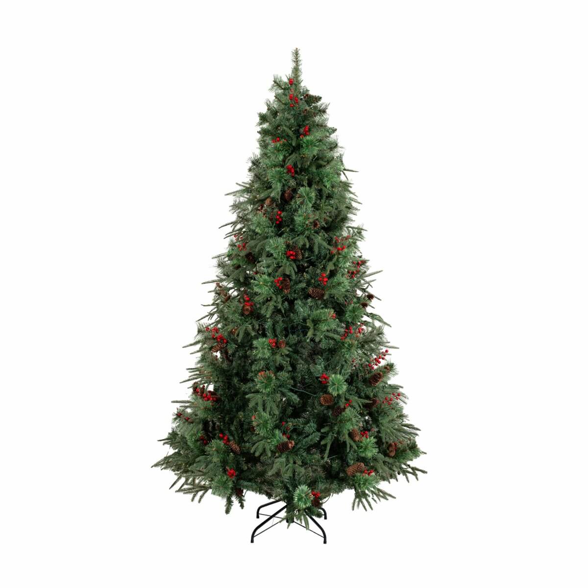 Realistic Full Green Artificial Christmas Tree with Pine Cones & Red Berries - Easy-Setup PVC Xmas Tree, 5ft/6ft/7ft