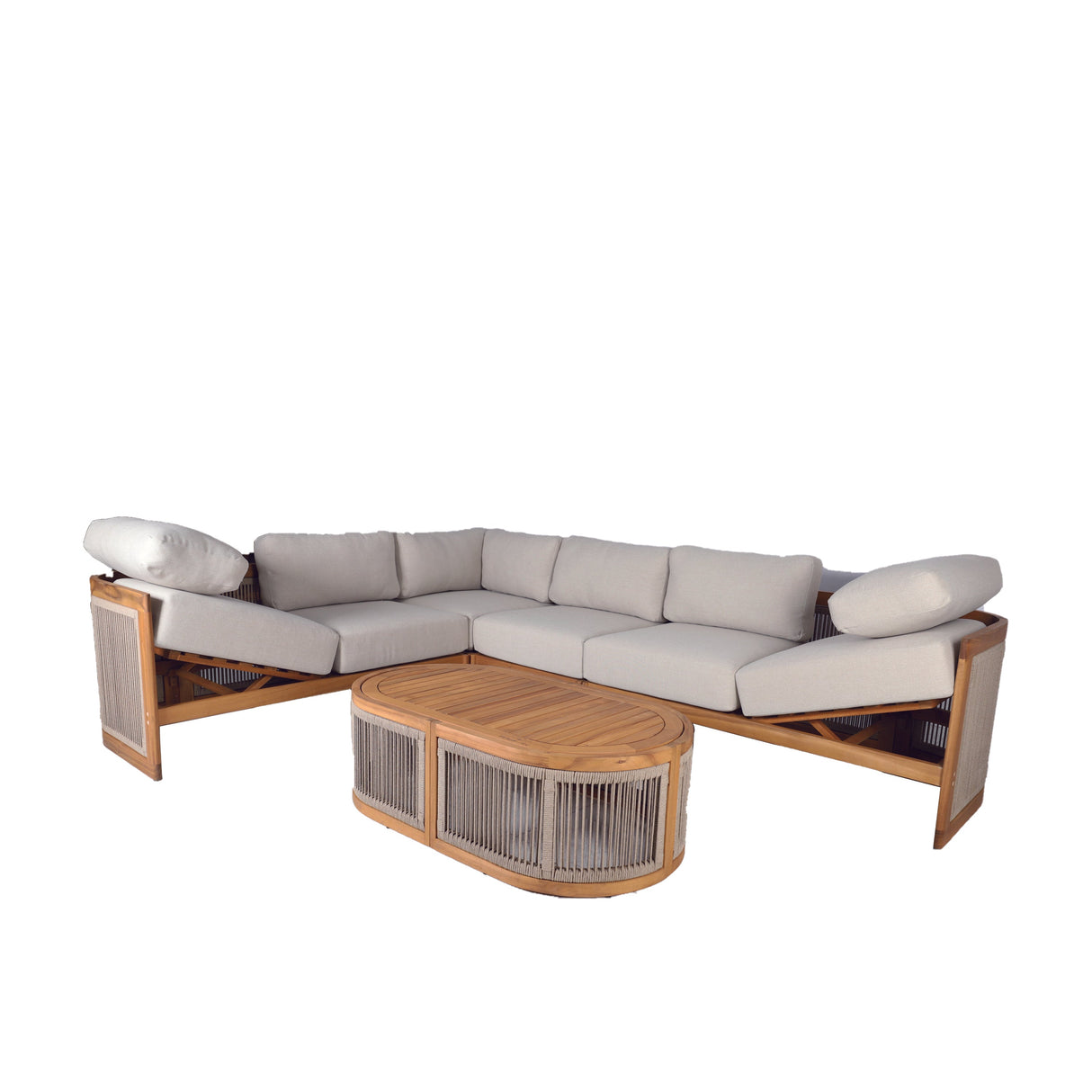 L-Shape 5-Seater Solid Acacia Modular Sofa Set with Cushions - Lounge Configuration (PAS-2516-LS+CS+MS+RS+OTA)