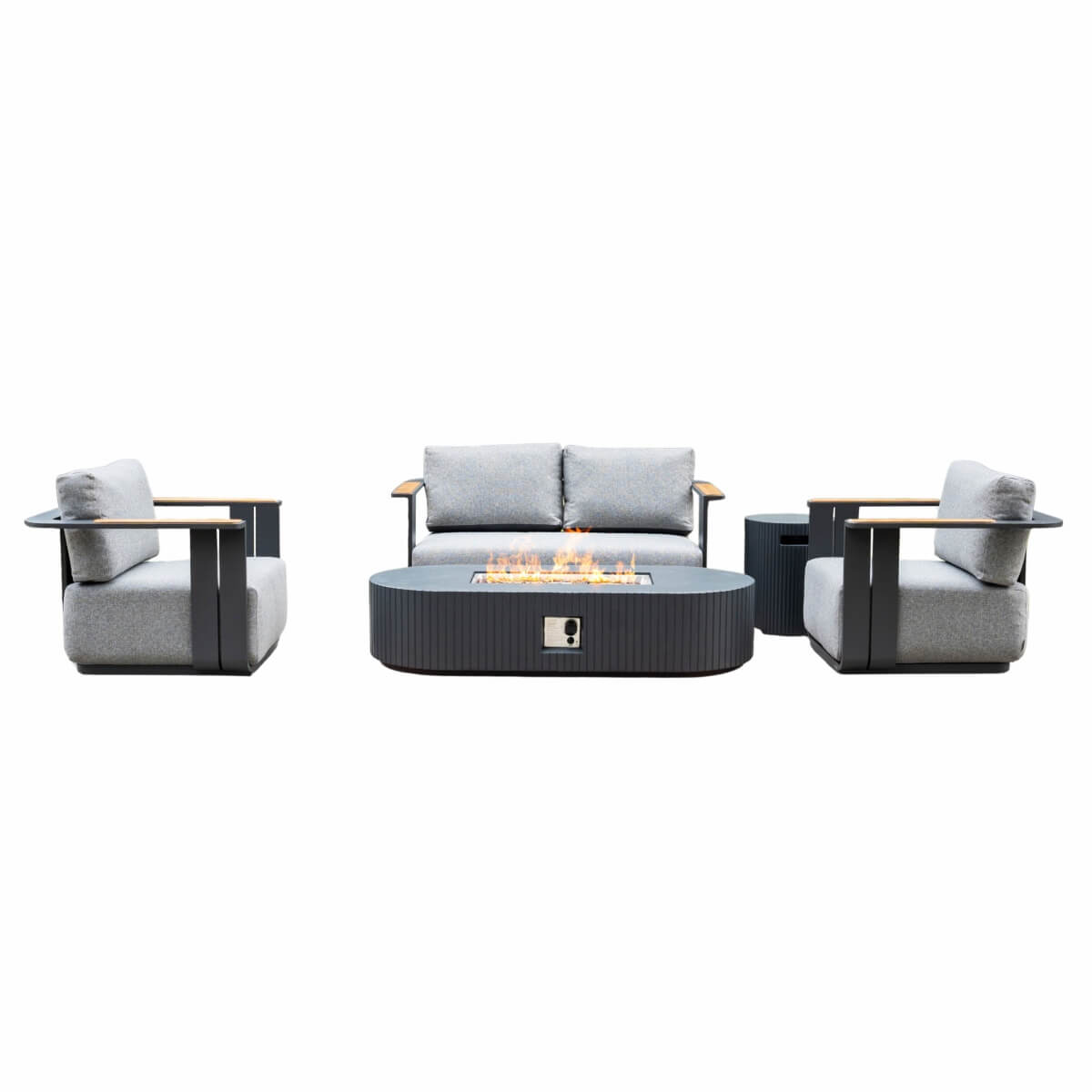 VAREL 4-Piece Sofa Set with LYRIN Fire Pit Table (2 Armchairs + 2-Seater)