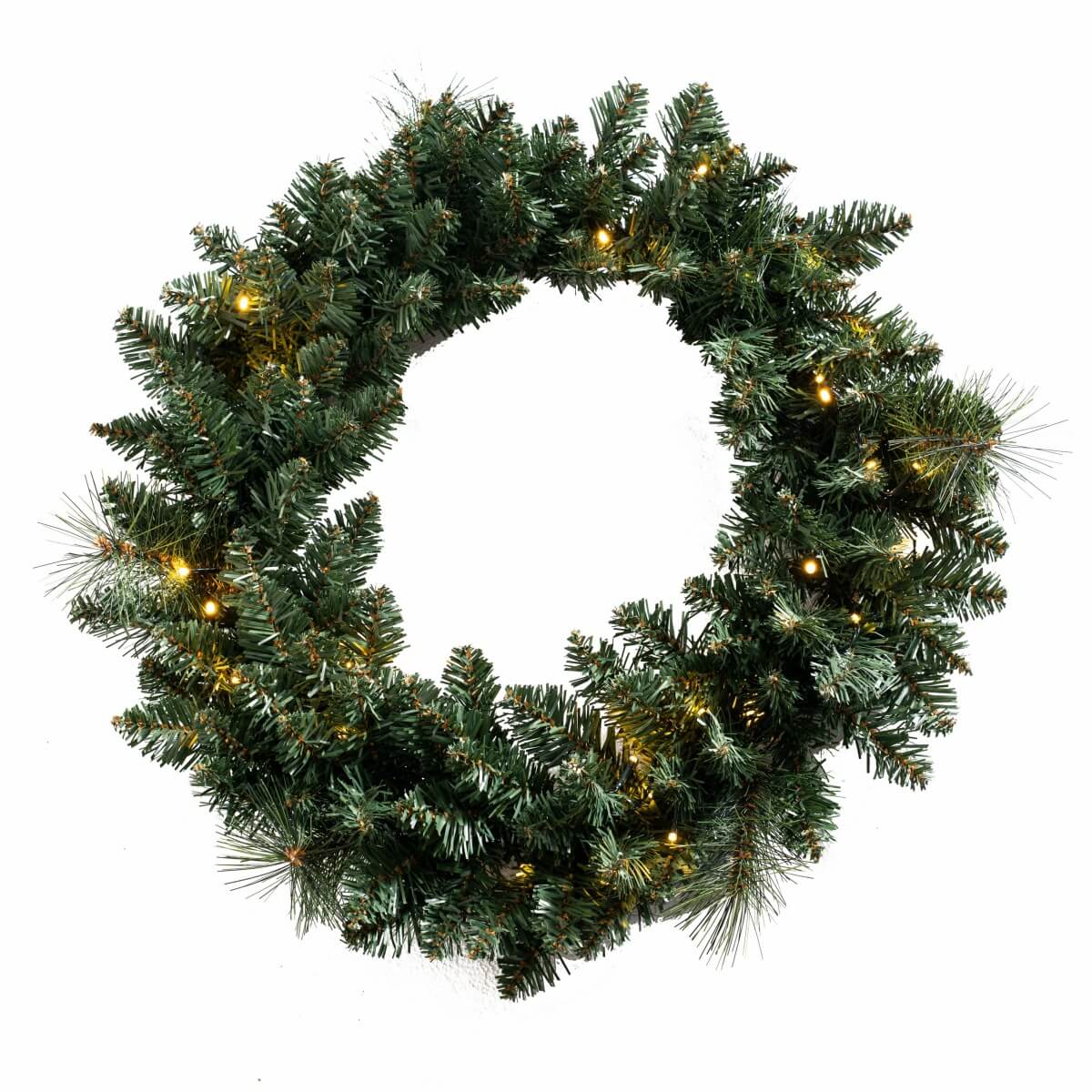 Artificial Christmas Wreath - Realistic PVC Foliage Wreath with Pre-Lit LED Lights for Festive Home & Door Decoration