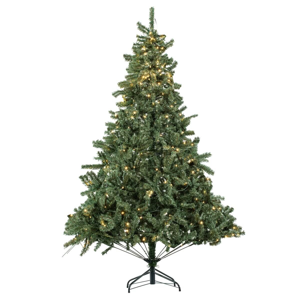 Realistic Full Green Artificial Christmas Tree - PVC Xmas Tree with Pre-Lit Warm White LED Lights, Easy Setup & Indoor Festive Decoration, 6ft/7ft/8ft