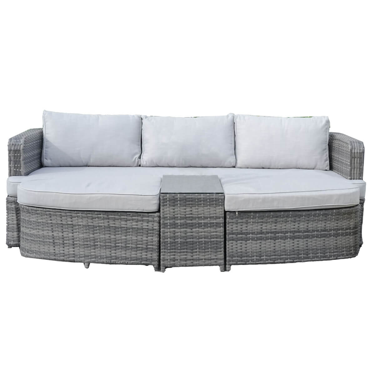 Rattan Outdoor Daybed with Coffee Table - Garden Sun Lounger Sofa