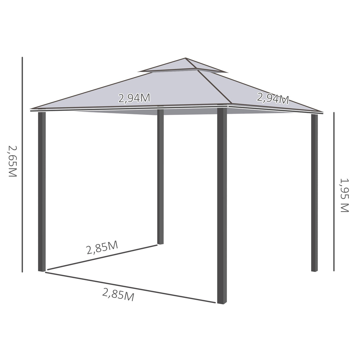 Metal Gazebo 3 x 3 m Double Roof Outdoor Canopy with Mesh Sidewalls, Grey