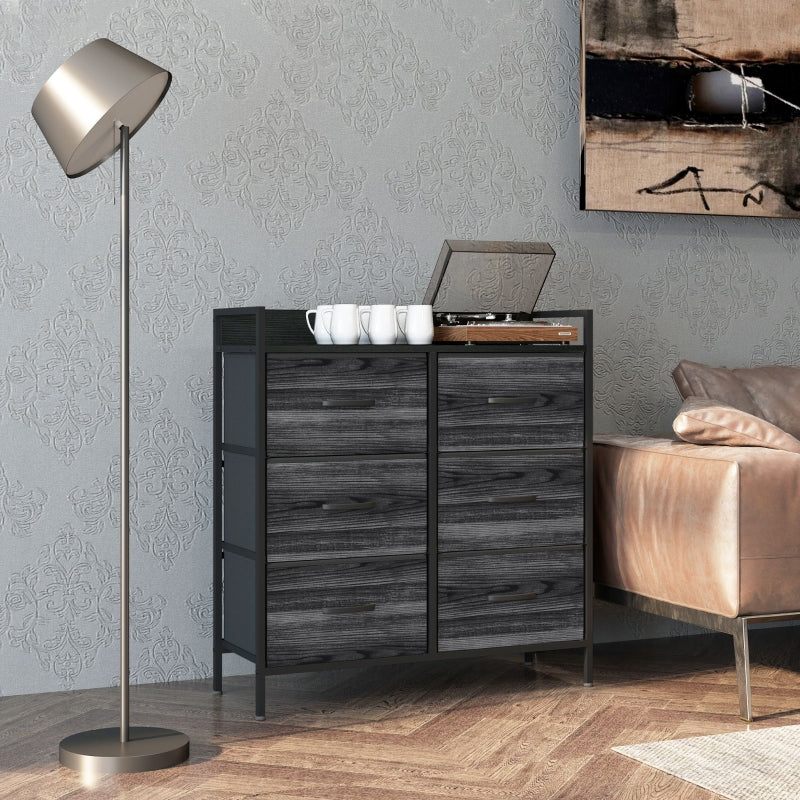 Rustic Chest of Drawers, Six Fabric Drawers - Black