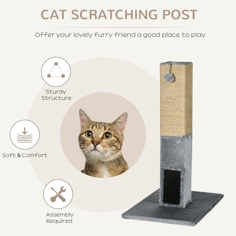 Cat Tree Scratching Post, 79cm Jute Climber with Dangling Toy ¡§C Grey