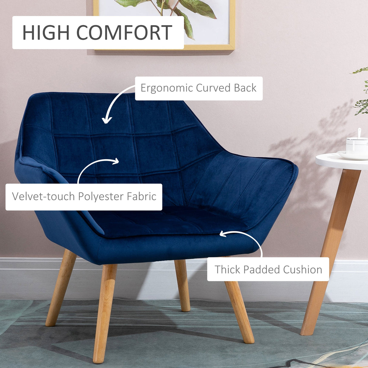 Armchair Accent Chair Wide Arms Slanted Back Blue