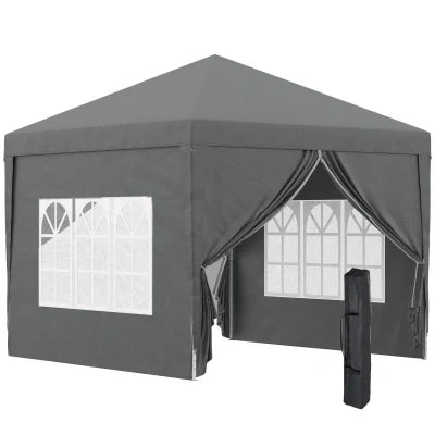 Pop Up Gazebo Water Resistant with Carry Bag and 2 Windows, Grey