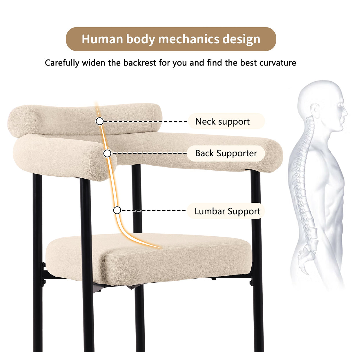 Modern Dining Chairs, Upholstered Armchairs with Armrest, Set of 4, Cream Faux Suede