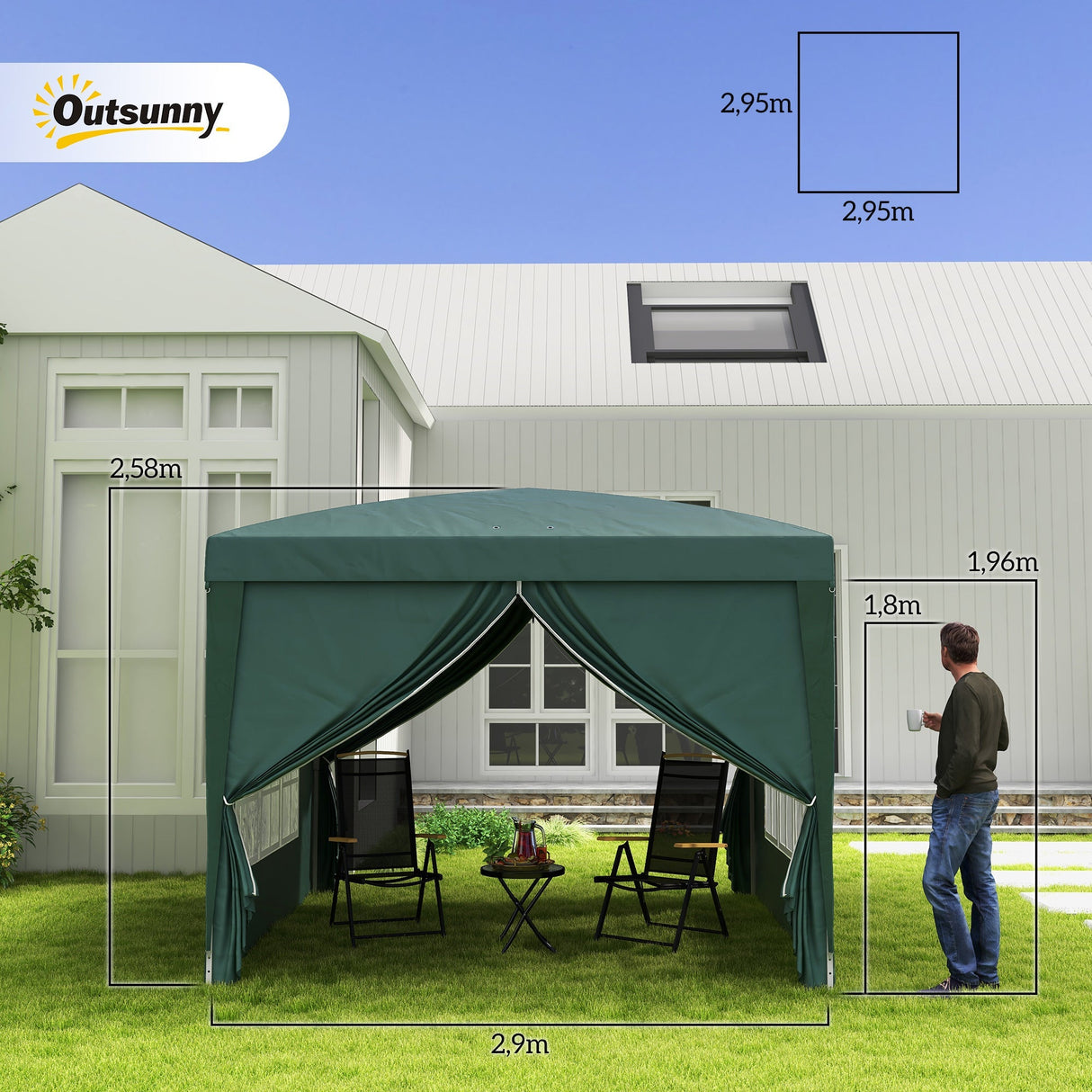 Pop Up Gazebo, 3 x 3m Wedding Party Canopy Tent with Carry Bag and Windows, Green