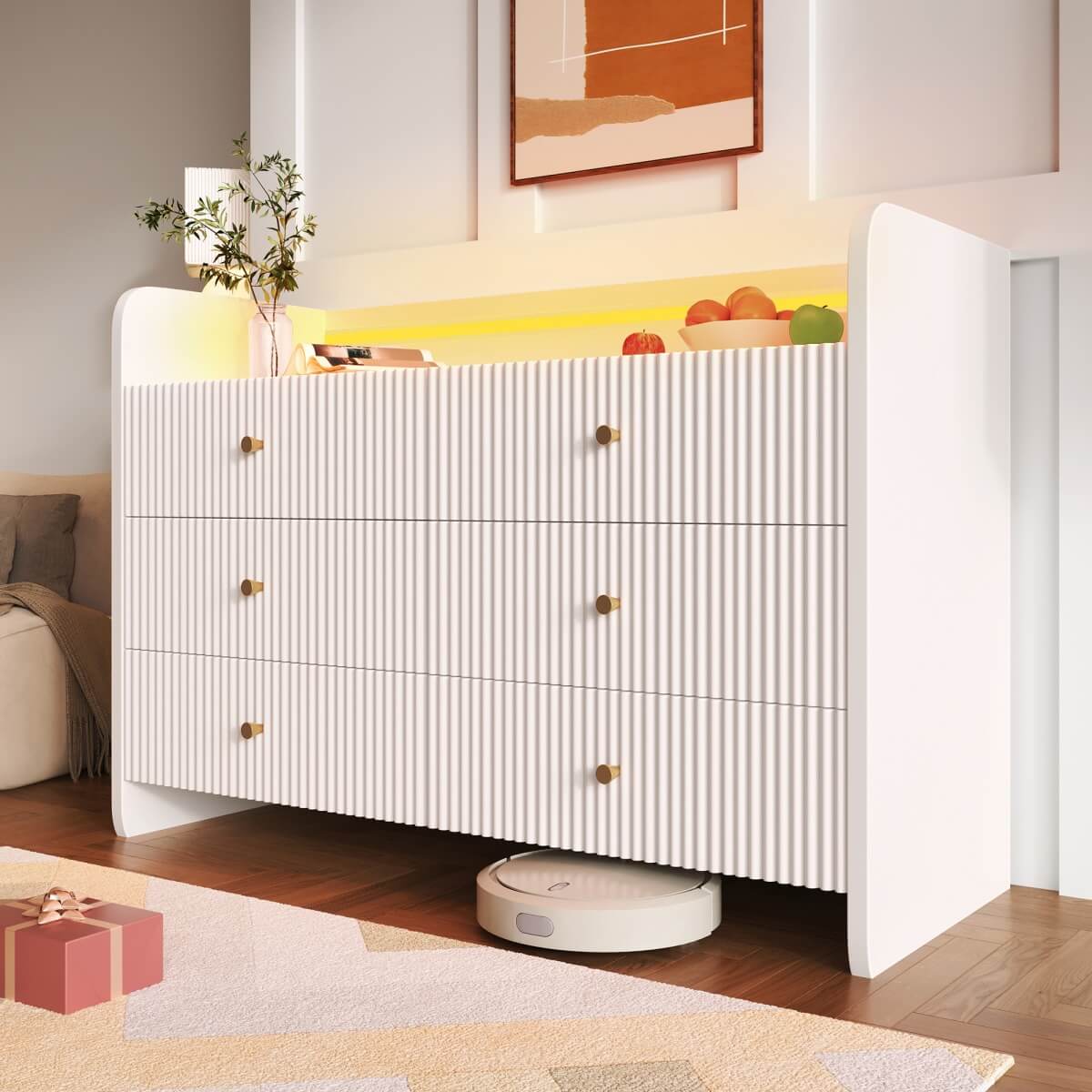 6-Drawer Fluted Sideboard with LED Lighting – Modern Storage Cabinet for Living Room, Bedroom or Dining Room