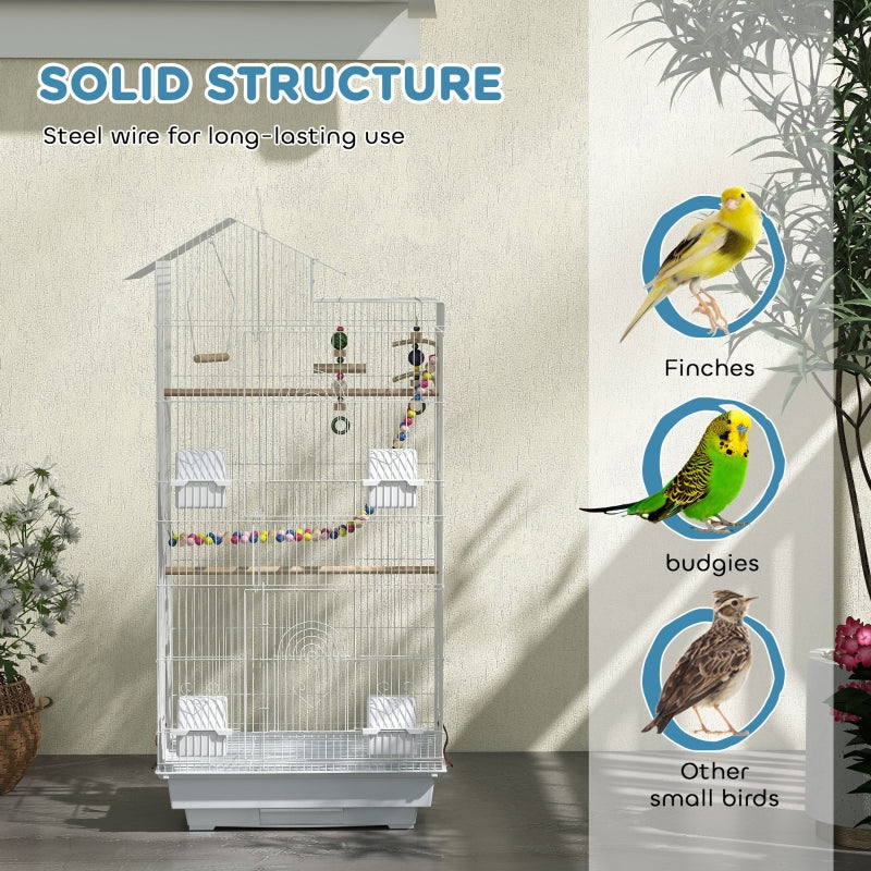 Bird Cage with Accessories, Toys, Tray, White