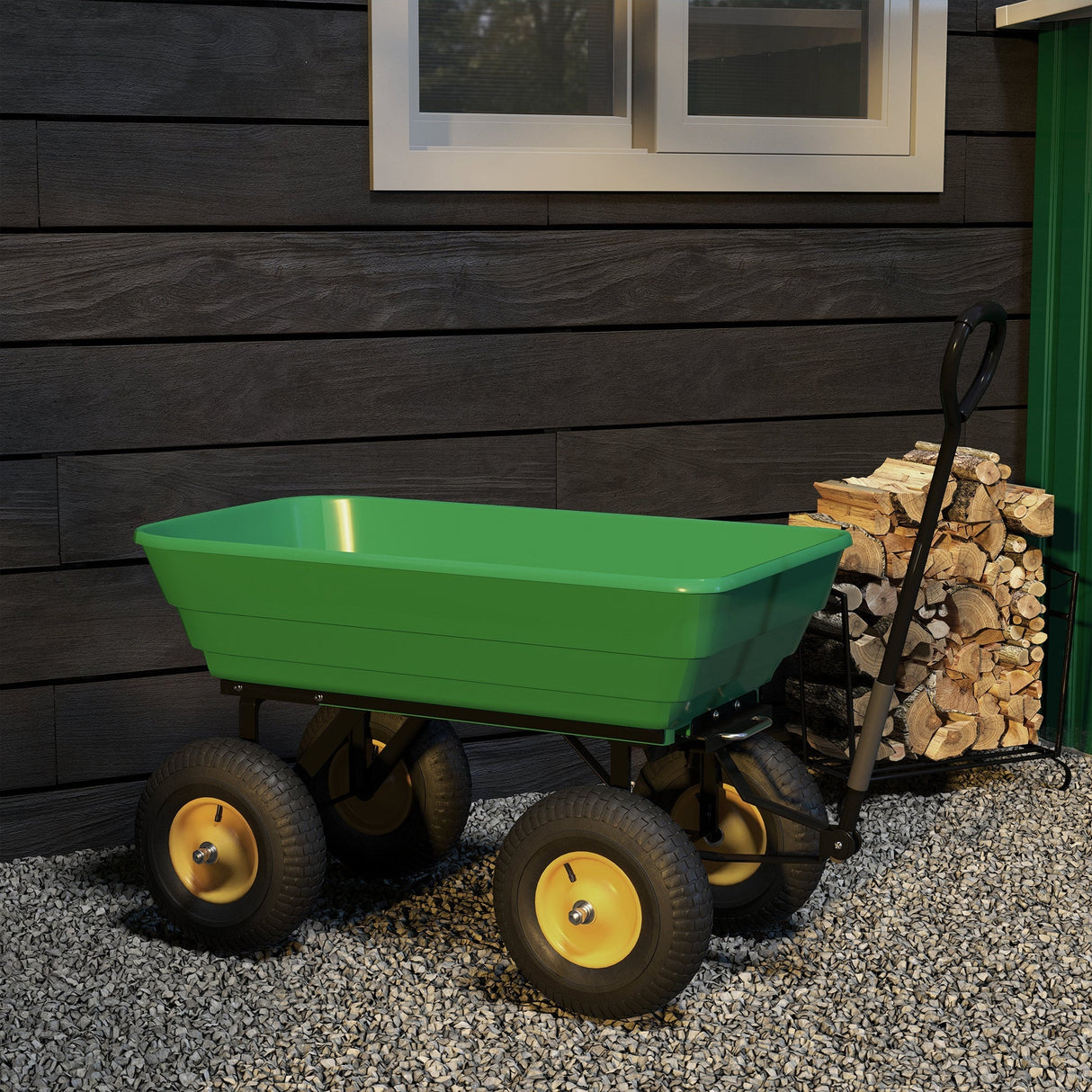 Garden Cart, 75L Tipping Dump Trolley 200kg Capacity - Green