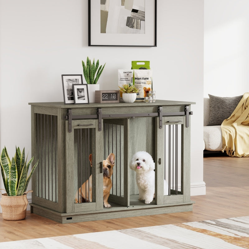 PawHut Dog Crate Furniture, Double Cage with Divider - Grey